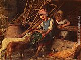 Gaetano Chierici Feeding the Lambs painting